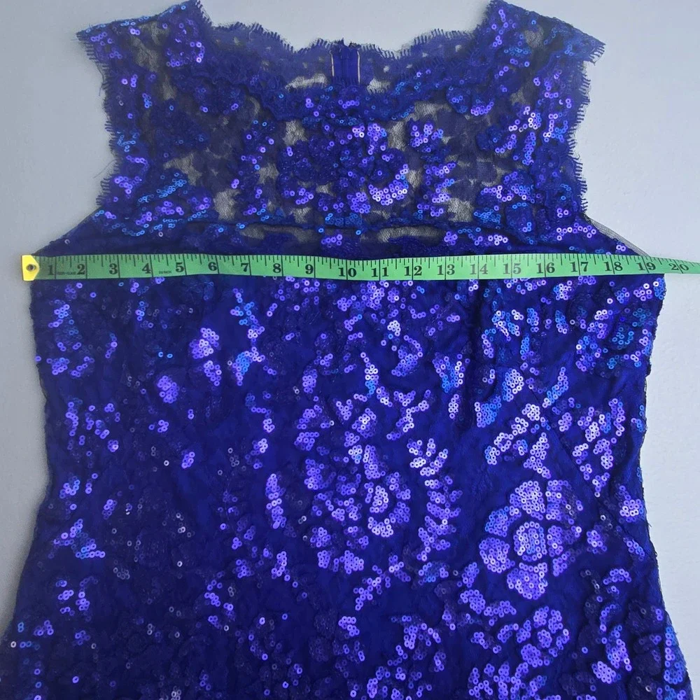 Tadashi Shoji Paillette Embroidered Lace Sheath Royal Blue Sequin Dress‎ 14